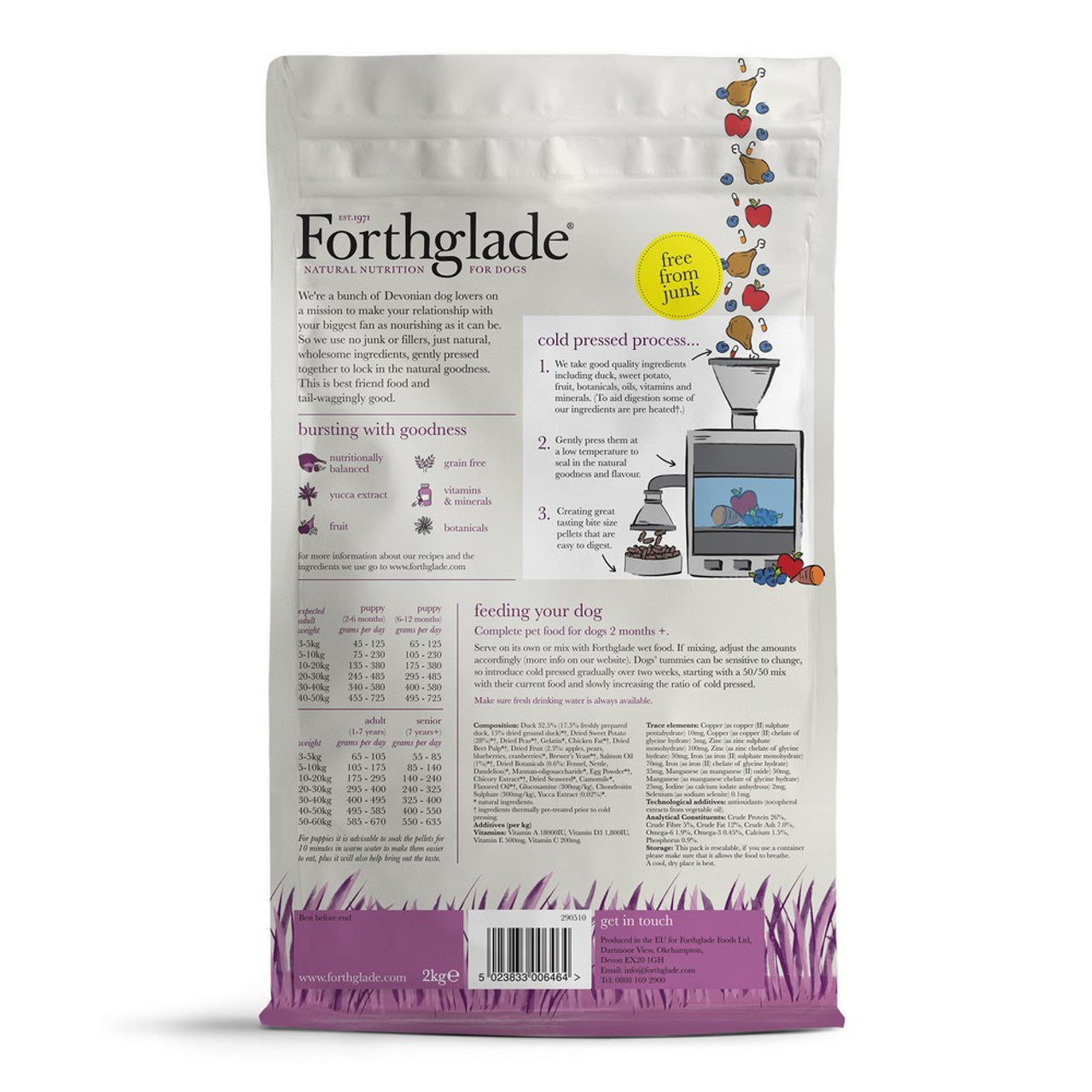 Forthglade - Duck Natural Dry Cold Pressed Grain Free Dog Food 2KG image 8